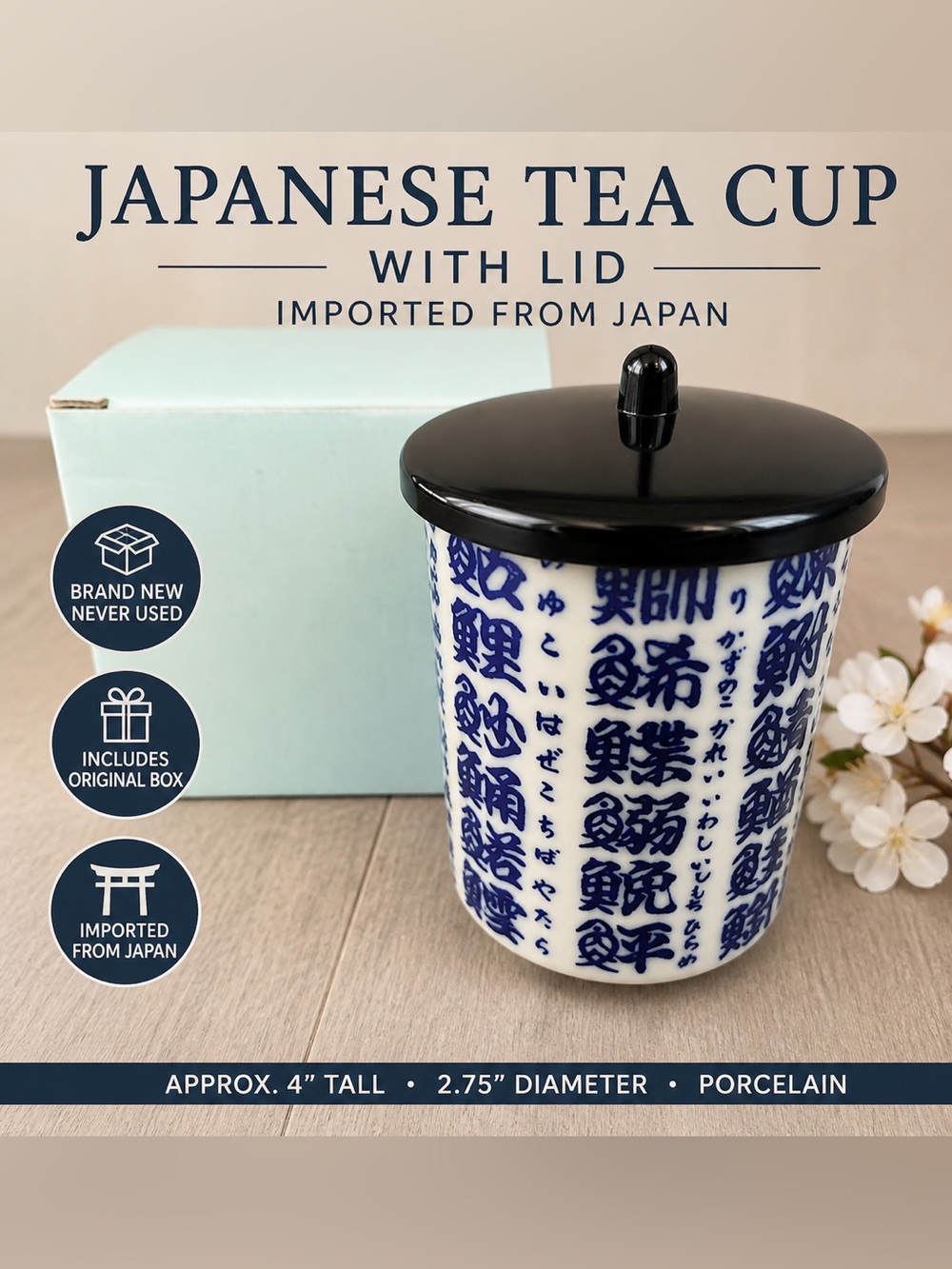 Imported from Japan – Traditional Japanese Porcelain Tea Cup with Lid